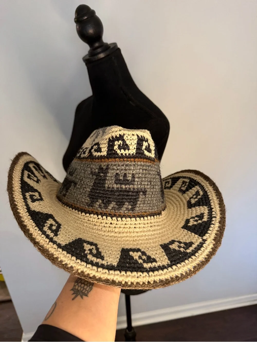 Vintage Peruvian Alpaca Wool Handwoven Cowboy Hat Boho Western 23”